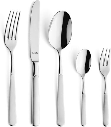 Amefa SATINA Cutlery Set, 60-Piece, Cutlery for 12 People, Dishwasher-Safe, Stainless Steel 18/10, Special Wave-Cut Design, Hardened Satina Steel Blades