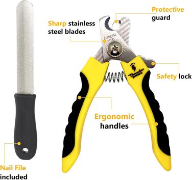 Професійна кусачка для собак з захистом, замком безпеки та пилочкою для нігтів (середній-великий, зелений). Кусачка для собак (малий-середній, жовтий)