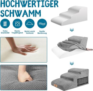 Phone Dog Stairs for Small Dogs, Dog Stairs, Non-Slip Dog Stairs 5 Steps, Washable Dog Ramp Bed, Pet Stairs made of High-Density Sponge, for Injured & Older Dogs, Cats (Pet Stairs 3 Steps, gray)