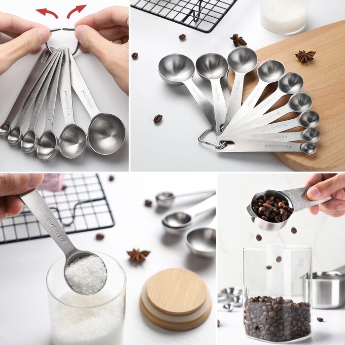 Stainless Steel Measuring Cups & Spoons 14-Piece Set Kitchen Accessories, Measuring Cups & Measures, Includes 7 Nesting Metal Measuring Cups and 7 Measuring Spoons for Baking & Cooking