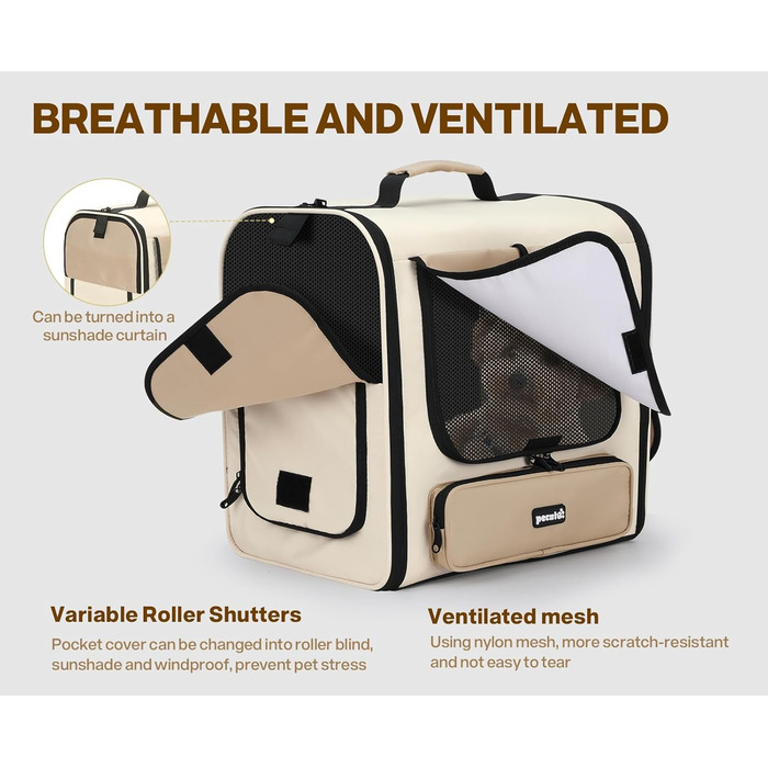 Pecute Рюкзак-переноска для котів та маленьких собак, великий, з вентиляцією, темно-зелений (хакі)