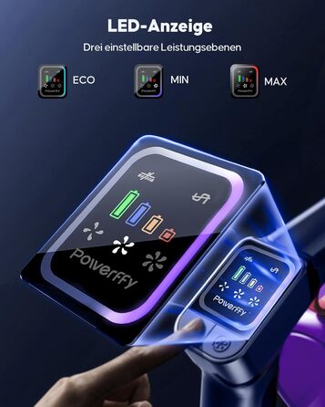 Бездротовий акумуляторний пилосос 600W, 50KPa, 65 хвилин роботи, з HD-дисплеєм, ароматерапією, контейнером 1,8L, світлодіодне освітлення, щітка для килимів, твердих поверхонь та шерсті тварин