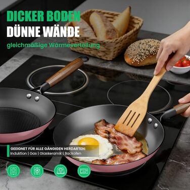 Чавунна сковорода YUTANN для індукції, газу, електроплити (20/24/28 см) рожева - без PFOA, з антипригарним покриттям