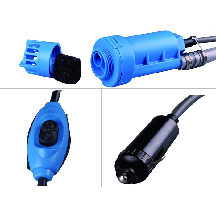 12V Cigarette Lighter Socket Outdoor Camping Shower with Submersible Pump for Car, Vehicle, Motorhome, Caravan, RV, Blue