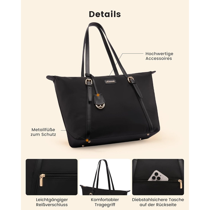 Сумка для ноутбука LOVEVOOK жіноча велика шопер для роботи, університету, школи, чорна, 15.6 дюймів