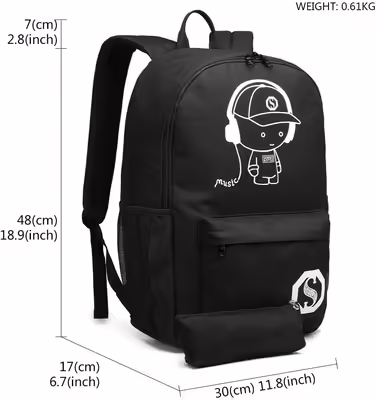 This backpack, school backpack, daypack, polyester, casual city backpack for university, outdoor, leisure, unisex (Black), E6879 BK, M