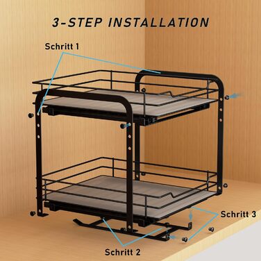 Pull-out Spice Rack, Cabinet Organizer for Kitchen, 2-Tier Spice Storage, Upper and lower baskets can be pulled out independently, Height adjustable for most kitchen cabinets
