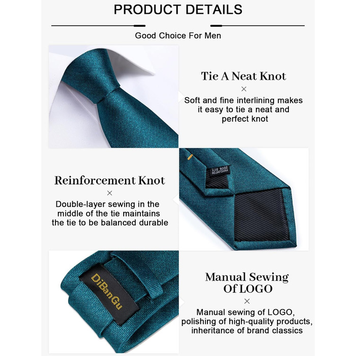 Мужской шелковый галстук і нагрудний платок DiBanGu: комплект для ділового стилю (01 Turquoise)