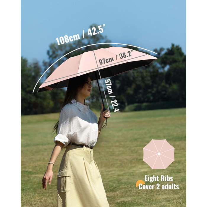 Чакіпі Годинник-парасолька великий, стійкий до вітру, компактний, для подорожей, автоматичний, для жінок та чоловіків, портативний, захист від УФ-променів, парасолька-кишеньковий, покриття 210T, діаметр 97 см, 8 спиць (рожевий)