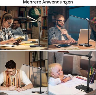 iVict LED лампа для столу з регульованими Swing Arms, 5 режимів, сенсорне керування, таймер, USB-порт, пам'ять, для дітей, білий колір