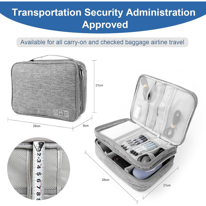 Органайзер для кабелів AiQInu: універсальна дорожня сумка-кубик, 3 шари, водонепроникний, для кабелів, power bank, USB, SD карт (сірий)