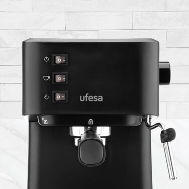 Ufesa Sienna Espresso Machine and Cappuccino Semi-Automatic Machine with Milk Frother, 20 Bar Pressure, Digital Touch Panel, 1360W, for Coffee Grounds or ESE Pads, 0.9L Water Tank, Silver (1050W | BLACK)
