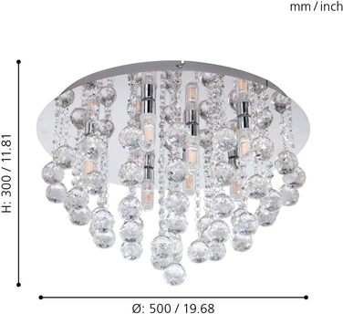 EGLO LED Wall Lamp Almonte, Bathroom Wall Light, Bathroom Lamp made of Metal in Chrome and Crystal in Clear, LED Damp-Proof Light Warm White, G9, IP44 (8-Light Ceiling Light)