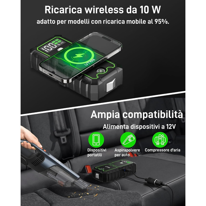 Powerbank UTRAI Starthilfe: Портативний пусковий пристрій для автомобіля 27000mAh, 3600A, з бездротовим зарядним пристроєм 10W та ліхтариком 4 LED