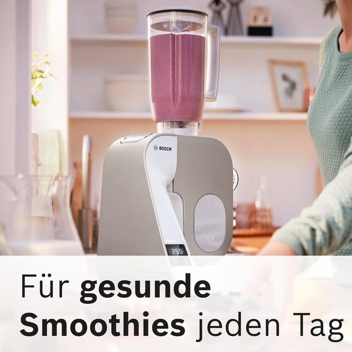 Bosch Kitchen Machine Series 4 MUM5XW20, stainless steel bowl 3.9 L, integrated scale, mixer 1.25 L, professional dough hook, snow sweeper, silicone beater, continuous slicer, 4 discs, 1000 W, white/silver white, 2 accessories, integrated scale