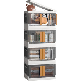 NETEL Storage Box with Lid Large, Stackable Storage Boxes 72L 4 Pack, Plastic Storage Boxes, Transparent Stackable Boxes with Lid, Foldable Storage Box with Door and Wheels (4x 32L)