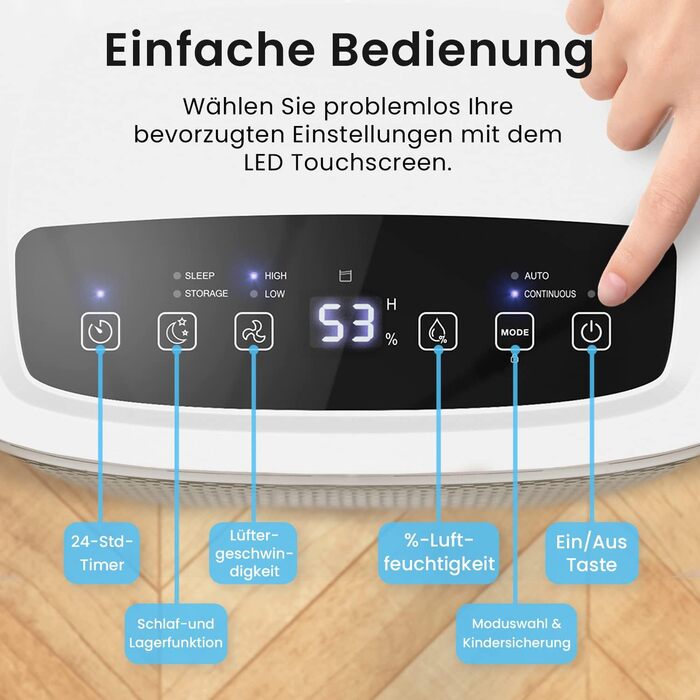 Pro Breeze Dehumidifier 12L in 24h Dehumidification Performance - Room Size approx. 120m³ (~20 m²) - with 3 Operating Modes, Digital Display, Drain Hose, Timer - Against Humidity, Mould White