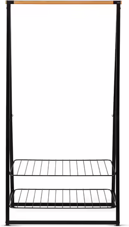 Brabantia - Linn Clothes Rail, Compact - Freestanding Clothes Rack - For Clothes - Hanging, Airing & Drying Clothes - Sturdy Steel Frame & Bamboo Rod - 47.6 cm x 34 cm x 170 cm - Matte (Black, Large)