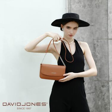 Сумка жіноча David Jones через плече крос-боді з PU шкіри коньячного кольору. Елегантна сумка-клатч для вечірки, подорожей та на кожен день.