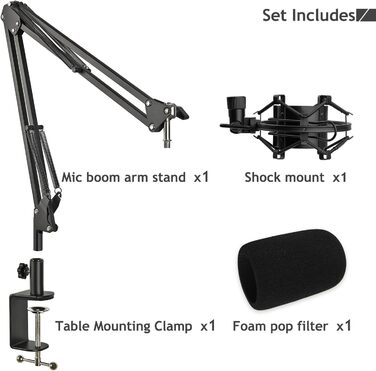 Стійка для мікрофона AT2020 з поп-фільтром та демпфером вібрацій, сумісна з AT2020, AT2020USB+, AT2035, ATR2500X, AT2020V