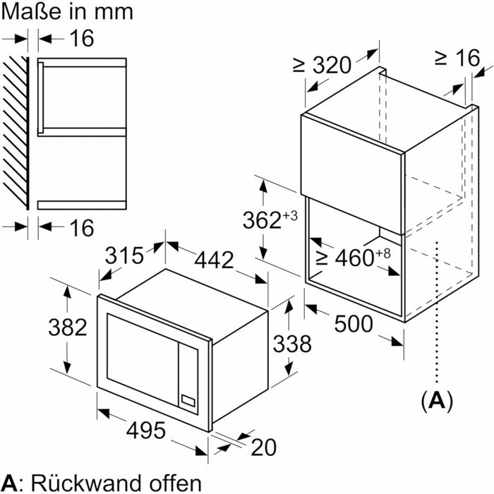 Вбудована мікрохвильова піч Bosch BFL524MS0, 38x60 см, 800 Вт, чорна, серія 2