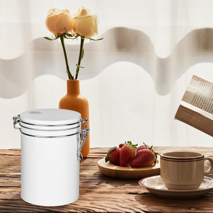Кавова банка з нержавіючої сталі 450 мл з клапаном, вакуумна, для кави, чаю, горіхів, какао, зберігання (біла)