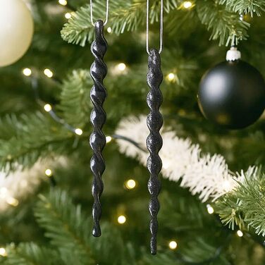 Чорні новорічні прикраси SLEETLY 28 шт. - кулі, льодинці, сніжинки. Стійкі до пошкоджень, пластикові