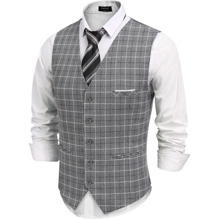 Жилет чоловічий під костюм COOFANDY, формальний, для весілля, класичний, slim fit, сірий в клітинку