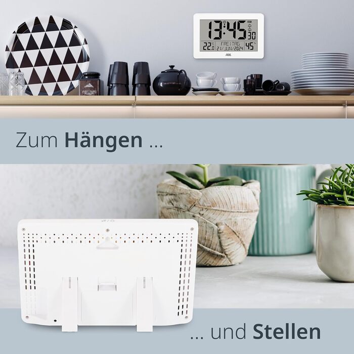 Digital XL Radio Clock with Very Large Numbers | Alarm Clock with 2 Alarm Times and Backlight | Thermometer Hygrometer | Slim Frame Made of Real (White Wood)