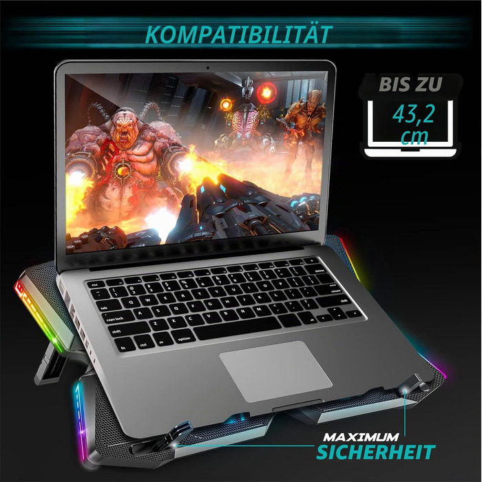 Охолоджувач для ноутбука Spirit of Gamer AIRBLADE 500 (10-17 дюймів), 4 тихі вентилятори, RGB підсвічування, сумісний з PC, PS5, PS4, Xbox