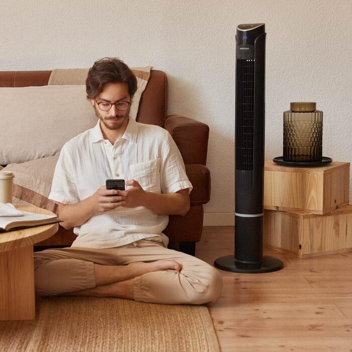 Вентилятор підлоговий Newlux W130 безлопатевий, 45W, 103.5 см, 3 режими, 70° осциляція, таймер 12h, з пультом, чорний