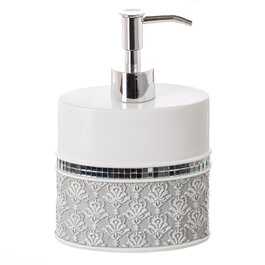 Набір аксесуарів для ванної кімнати Creative Scents Mirror Damask, 6 предметів (сіро-білий): дозатор мила, мильниця, стакан, тримач для зубних щіток, коробка для серветок, кошик для сміття