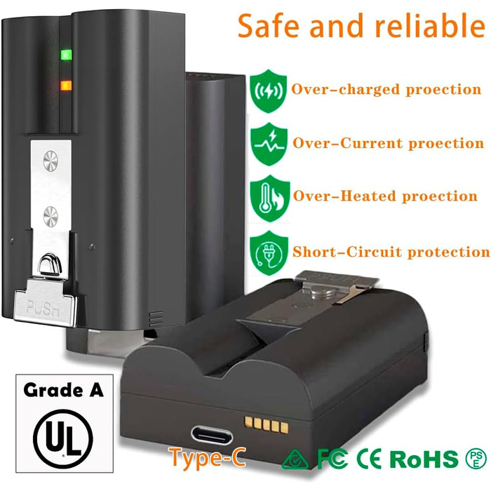 Зарядний пристрій для акумуляторів Ring (3 шт., 6040 mAh) з LED-дисплеєм та Type-C кабелем, сумісний з Ring 2/3/4/Plus/Spotlight/Stick Up Cam. Чорний