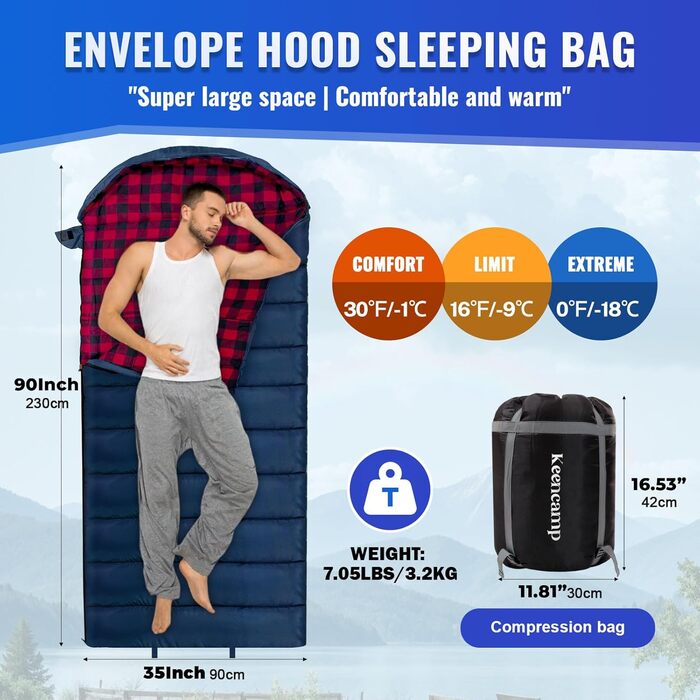 Сплячий мішок Keencamp Flanell Warmer для кемпінгу, -1°C, бавовна, XXL, 230x90 см, для дорослих