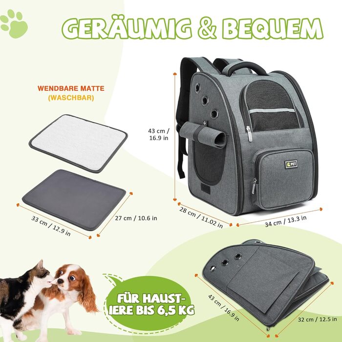 Рюкзак для собак та котів ALLSOPETS - дихаючий, складний, з фіксатором, для подорожей та прогулянок (темно-сірий)