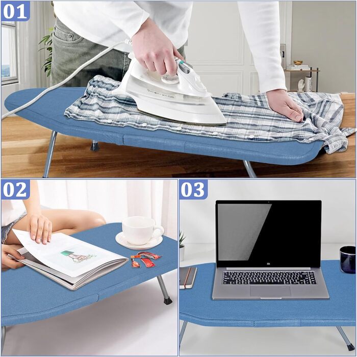 Відкидна прасувальна дошка з підставкою для праски, регульована по висоті, з антиковзними ніжками, компактна (Блакитна, 81 x 32 x 16 см)