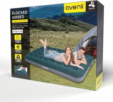 Надувна матрац-ліжко AVENLI для кемпінгу та дому (191x137x22 см) з вбудованим насосом для 1 особи