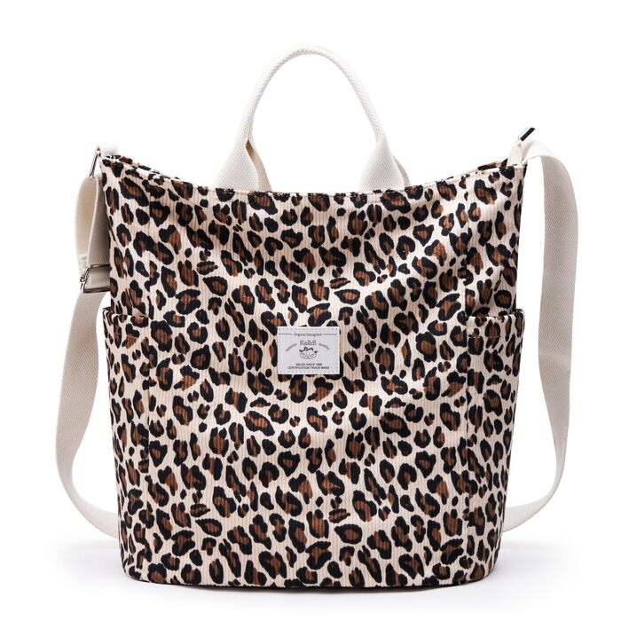 Сумка жіноча KALIDI Cord Shopper велика, повсякденна, для школи, роботи, покупок (Леопард)