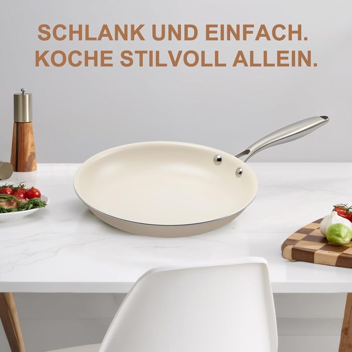 Пательня керамічна 24 см з антипригарним покриттям, індукція, духовка, посудомийка, без PFAS, PFOA, PTFE, алюміній з ручкою з нержавіючої сталі