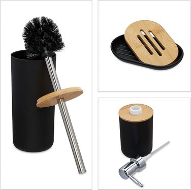 Набір для ванної кімнати Relaxdays, 6 предметів: аксесуари з пластику та бамбуку, повна комплектація, чорний колір