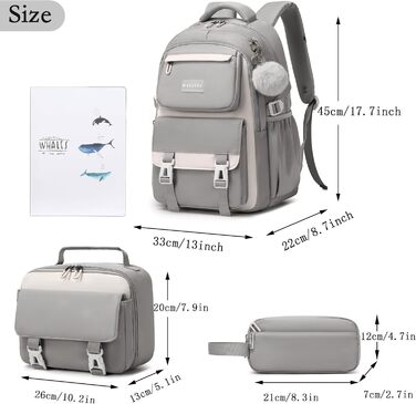 Шкільний рюкзак Makukke для дівчаток та підлітків: набір рюкзаків, водонепроникний, 30L (сірий)