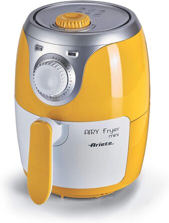 Фритюрниця Ariete 4615 Airy Fryer Mini 2 л, 1000 Вт, жовта, з антипригарним покриттям, температура до 200°C, знімна чаша, книга рецептів німецькою