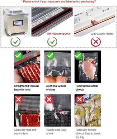 200 Vacuum Bags 10x15/15x20/20x25/20x30, Freezer Bags, Sous Vide Bags, BPA-Free, Embossed Air Channels, for all Vacuum Sealers & Food Vacuum Machines, for Vegetables, Meat, etc.