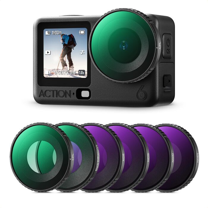 Набір фільтрів K&F Concept ND для DJI Osmo Action 6: ND8, ND16, ND32, ND64, CPL, Black Mist (5 шт.)