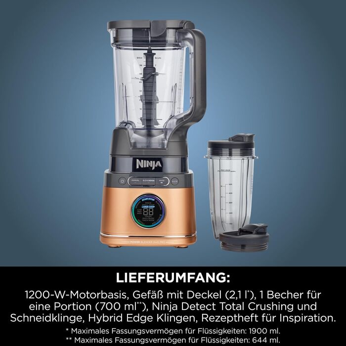 Ninja 2-in-1 Detect Power Mixer Pro with Jug & Single Serve Cups - 1200W, Black & Copper