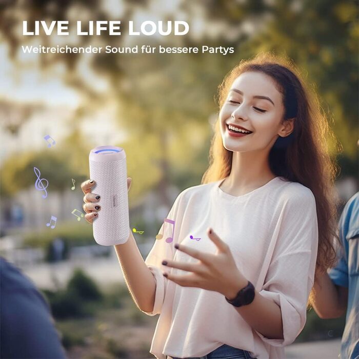 Bluetooth портативна колонка RIENOK з підсвіткою, IPX7, рожева, 3600 mAh