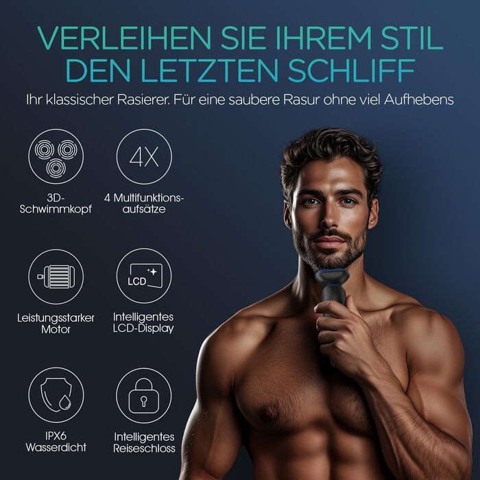 Електричний чоловічий бритва VOYOR TX410: ротаційний, мокрий/сухий, LCD, для подорожей (синій)