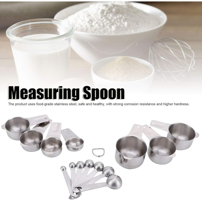 Set of 14 measuring cups and spoons with graduated measuring spoons for baking, measuring spoons made of food-grade stainless steel with a narrow head