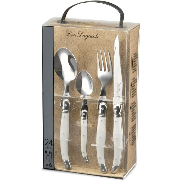 Набір столових приборів для стейка Lou Laguiole TRADITION (48 предметів) з нержавіючої сталі з кольоровими пластиковими ручками, на 12 осіб