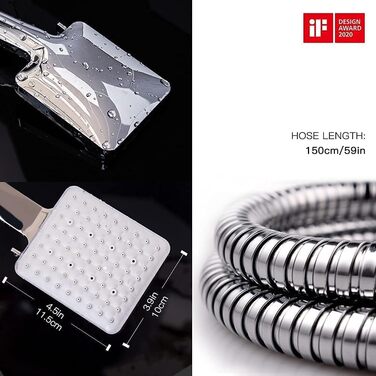 Насадка для душу Newentor зі шлангом, 1,5 м, 6 режимів, високий тиск, хром, срібло